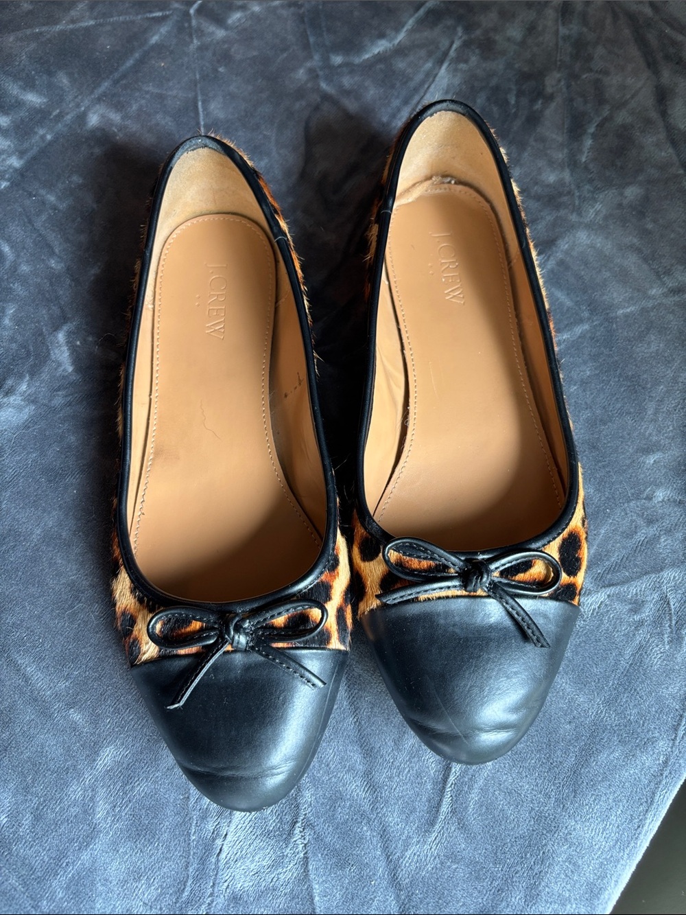 J. Crew Leopard-Print Ballet Flats with Black Leather Cap Toe